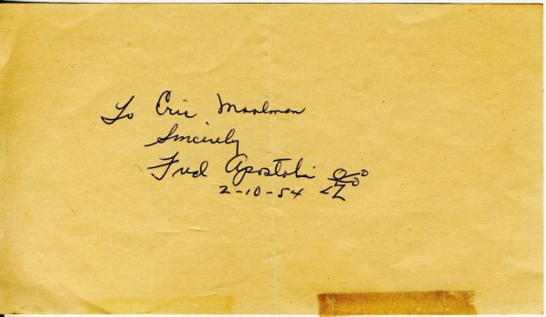 Fred Apostoli Cut Signature Inscribed To Eric 1954
