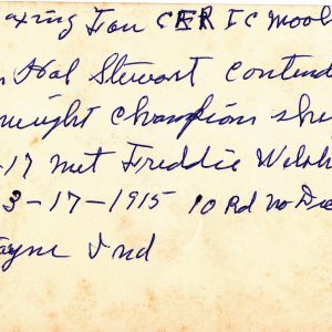 Hal Stewart 55 Fights Vintage 1912-1917 Back Of Photo
