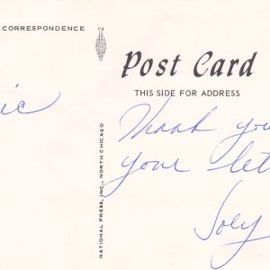 Joey Archer Inscribed Autograph On Post Card Back