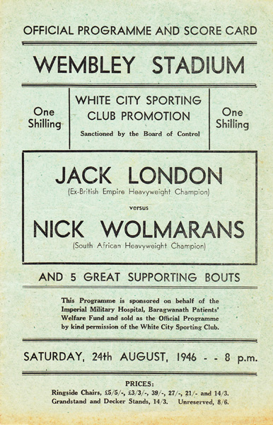 JACK LONDON VS NICK WOLMARANS 24-8-1946