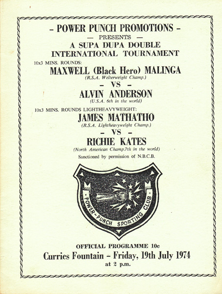 MAXWELL MALINGA VS ALVIN ANDERSON AND JAMES MATHATHO VS RICHIE KATES 19-7-1974
