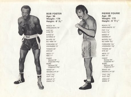 Pierre Fourie vs Bob Foster Tale of the Tape 1973