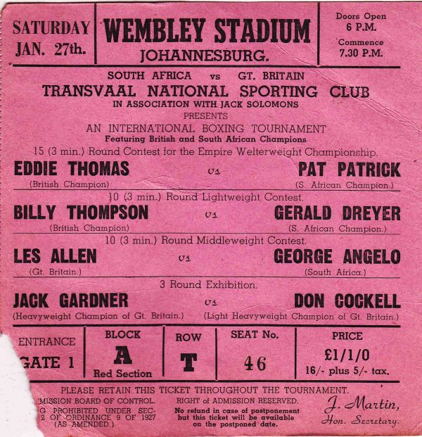 Jack Gardiner vs Don Cockell Ticket