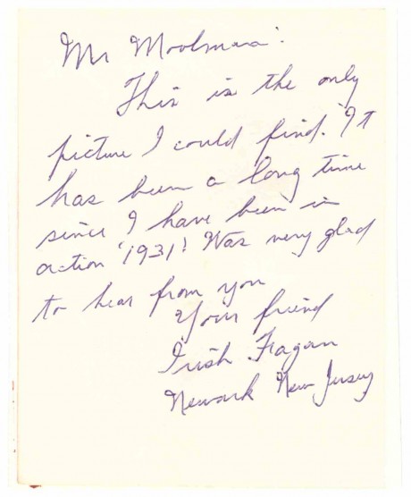 Johnny ‘Irish’ Fagan letter to Eric Moolman boxed 1921-1925