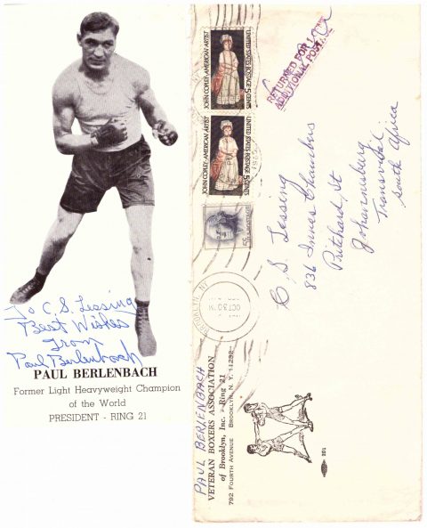 Paul Berlenbach to Chris signature and envelope - African Ring