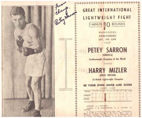 Petey Sarron Vs Harry Mizler autograph in program