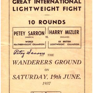 Petey Sarron Vs Harry Mizler autograph on front of program - African Ring