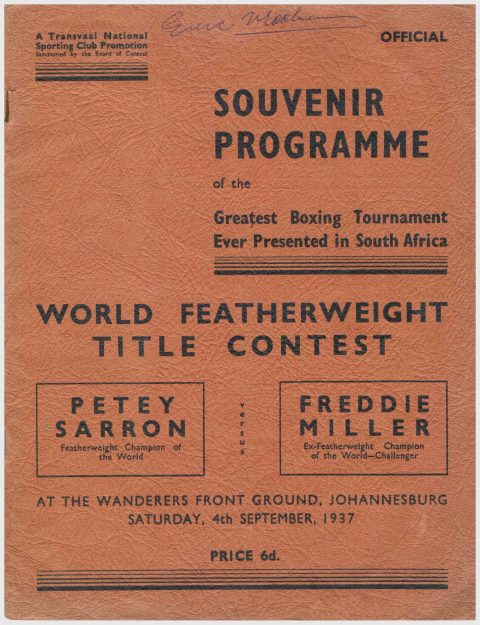Petey Sarron vs Freddie Miller Official Program - African Ring
