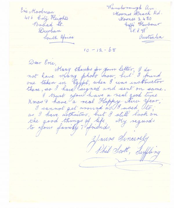 Phil Scott handwritten letter - African Ring