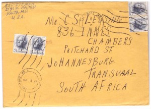 Red Burman to Chris 1967 envelope - African Ring