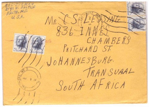 Red Burman to Chris 1967 envelope - African Ring