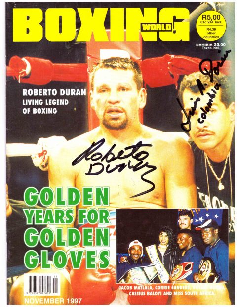 Roberto Duran and trainer signature - African Ring