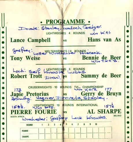 Pierre Fourie vs Al Sharpe under card 1968