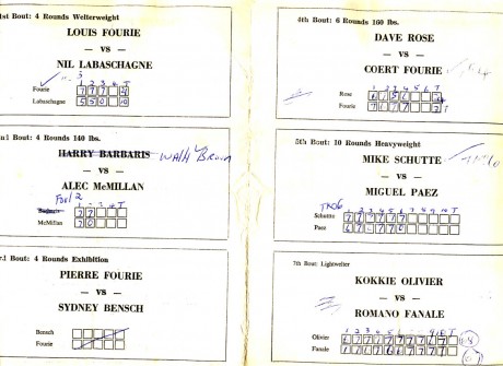 Pierre Fourie vs Sidney Bensch exhibition bout under card 1973