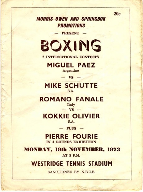 Pierre Fourie vs Sidney Bensch exhibition bout1973