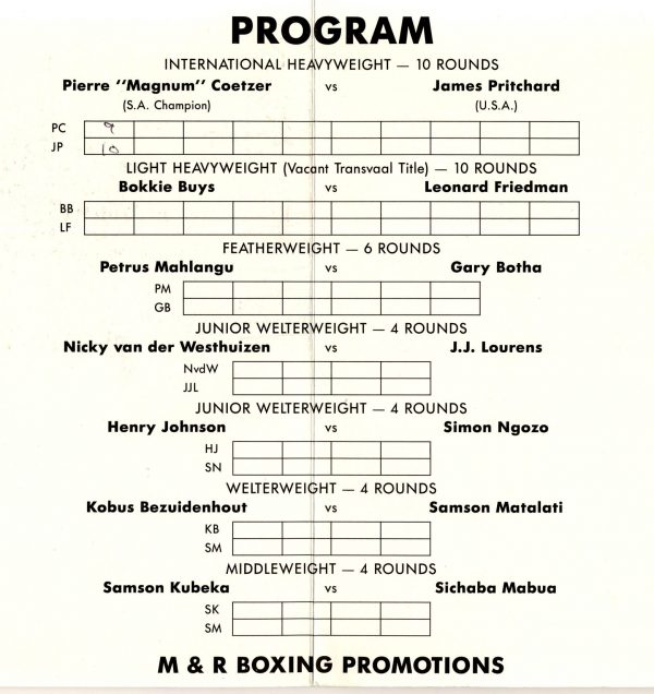 Pierre Coetzer vs James Pritchard - African Ring