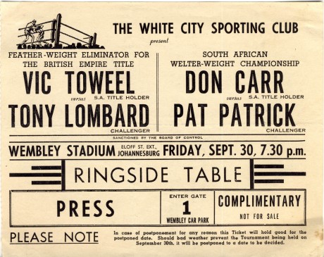 Vic Toweel vs Tony Lombard, Don Carr vs Pat Patrick