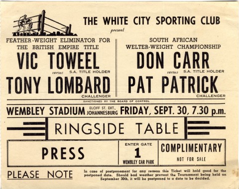 Vic Toweel vs Tony Lombard - African Ring