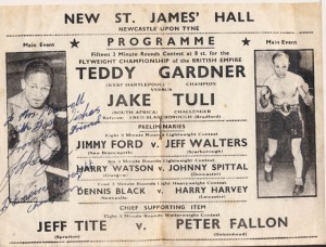 Jake Tuli vs Teddy Gardner 1952 bout card - African Ring